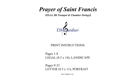 Prayer of Saint Francis (SSAA, Chamber Strings and Bb Trumpet) image number null