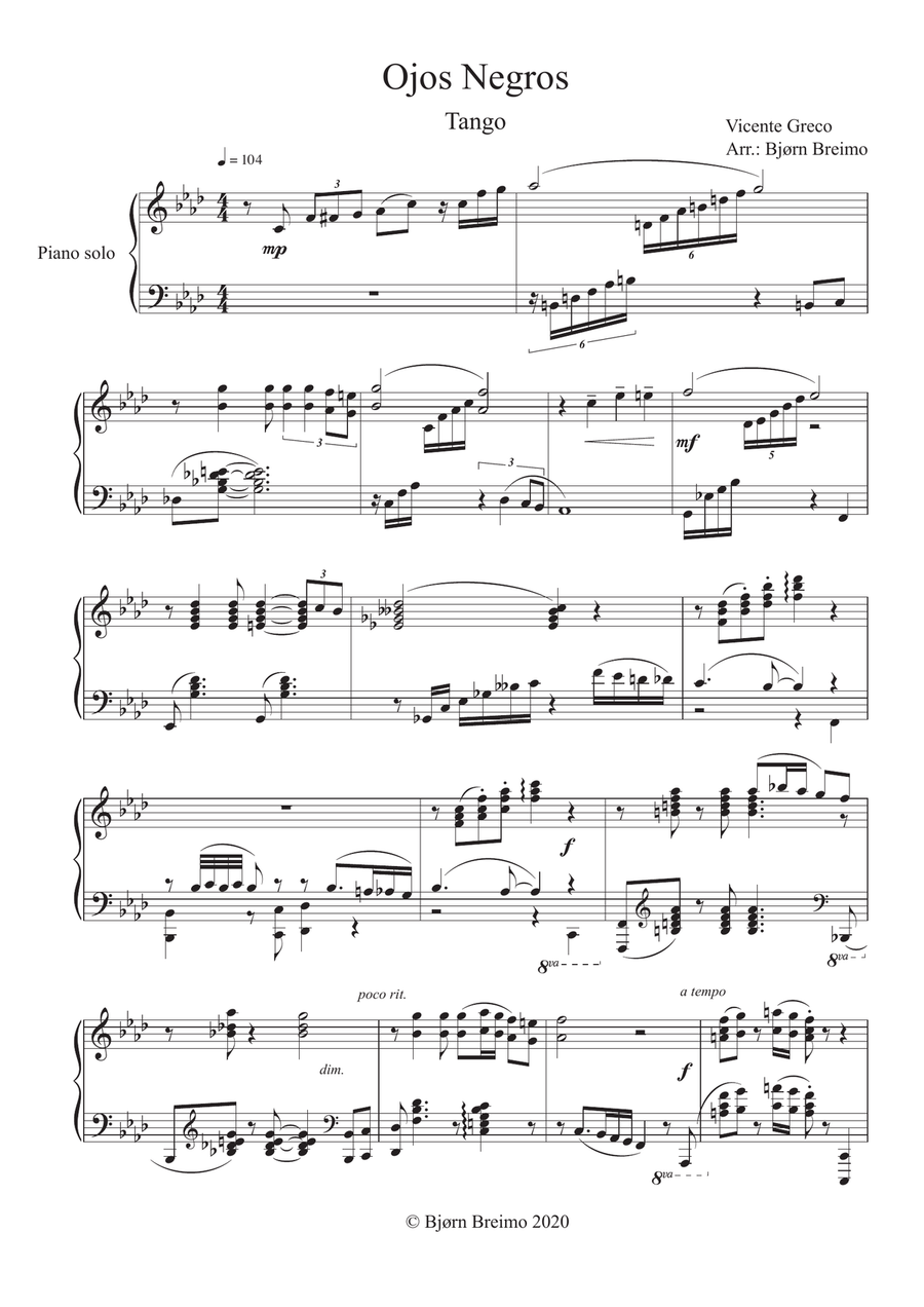 Ojos Negros Piano Solo scores gallery preview page 1