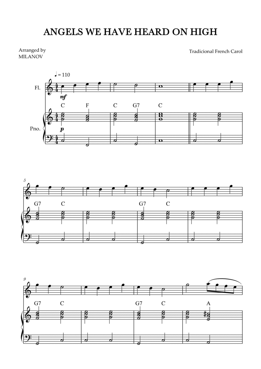 Angels We Have Heard on High | Christmas song | flute | easy beginner | Chords Flute Solo scores gallery preview page 1