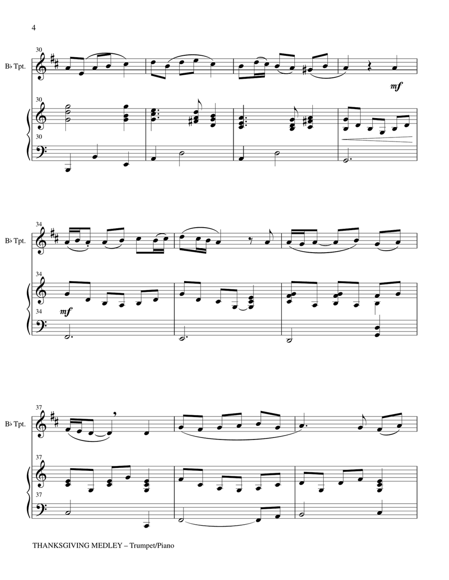 THANKSGIVING MEDLEY (Bb Trumpet/Piano with Trumpet Part) B-Flat Trumpet scores gallery preview page 4