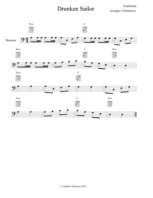 Drunken Sailor for Easy Bassoon with Chords