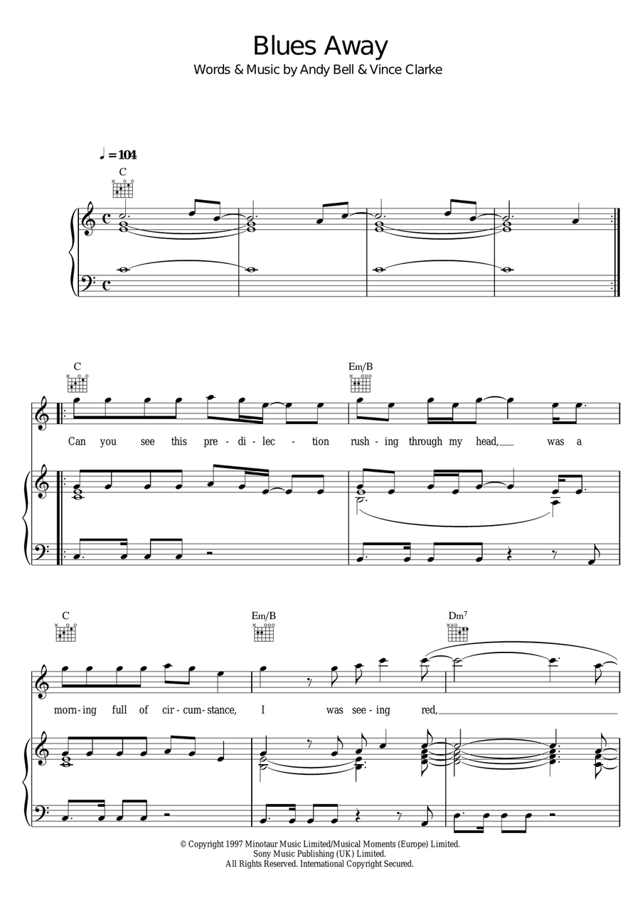 Blues Away Piano, Vocal scores gallery preview page 1