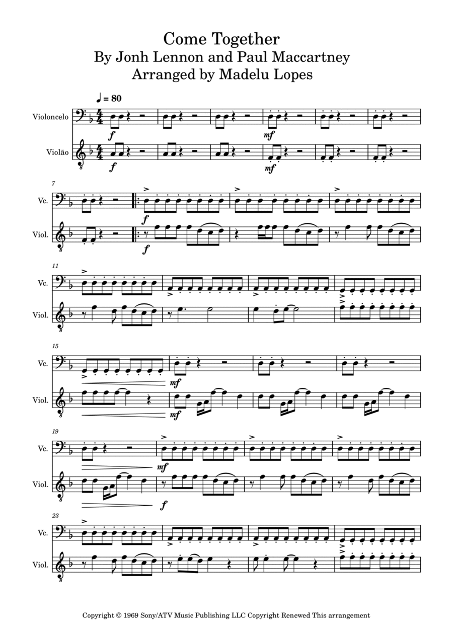 Come Together String Duet scores gallery preview page 1