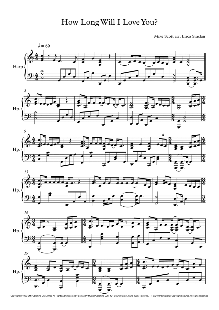 How Long Will I Love You Harp scores gallery preview page 1