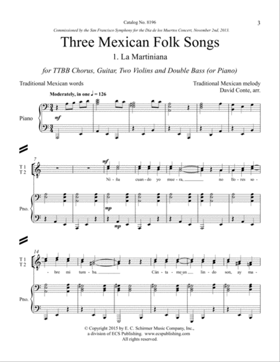 Three Mexican Folk Songs (Downloadable Piano/Choral Score)