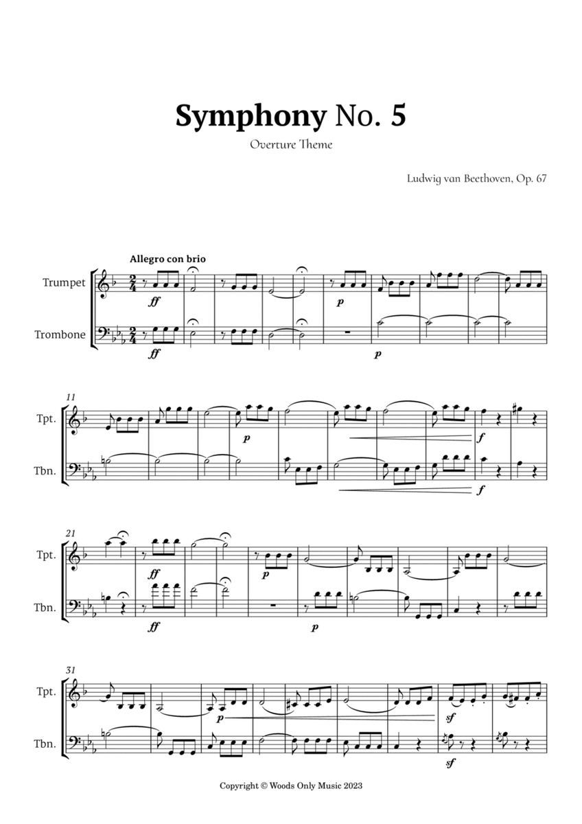 Symphony No. 5 by Beethoven for Trumpet and Trombone Duet image number null