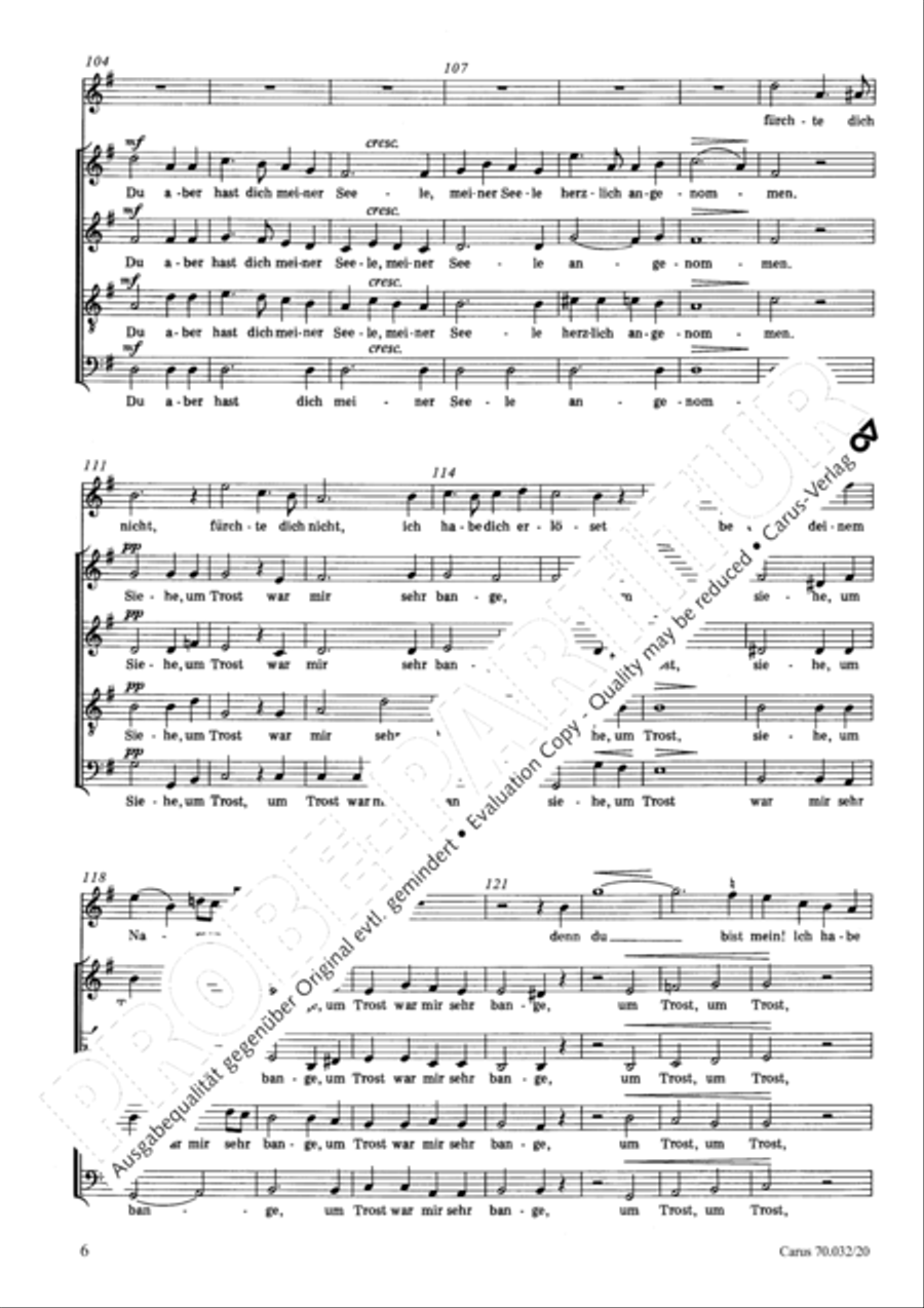 Siehe, um Trost war mir sehr bange 4-Part scores gallery preview page 7