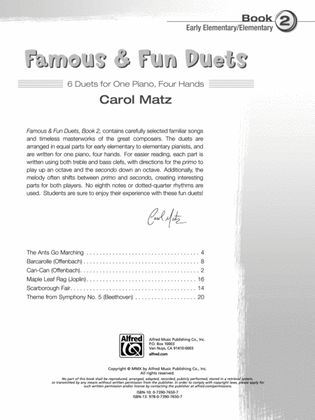 Book cover for Famous & Fun Duets, Book 2: 6 Duets for One Piano, Four Hands