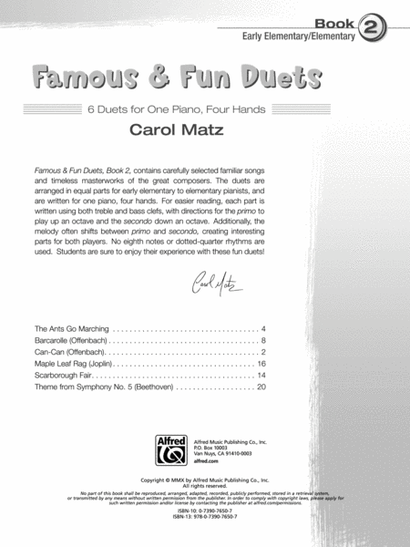 Famous & Fun Duets, Book 2: 6 Duets for One Piano, Four Hands