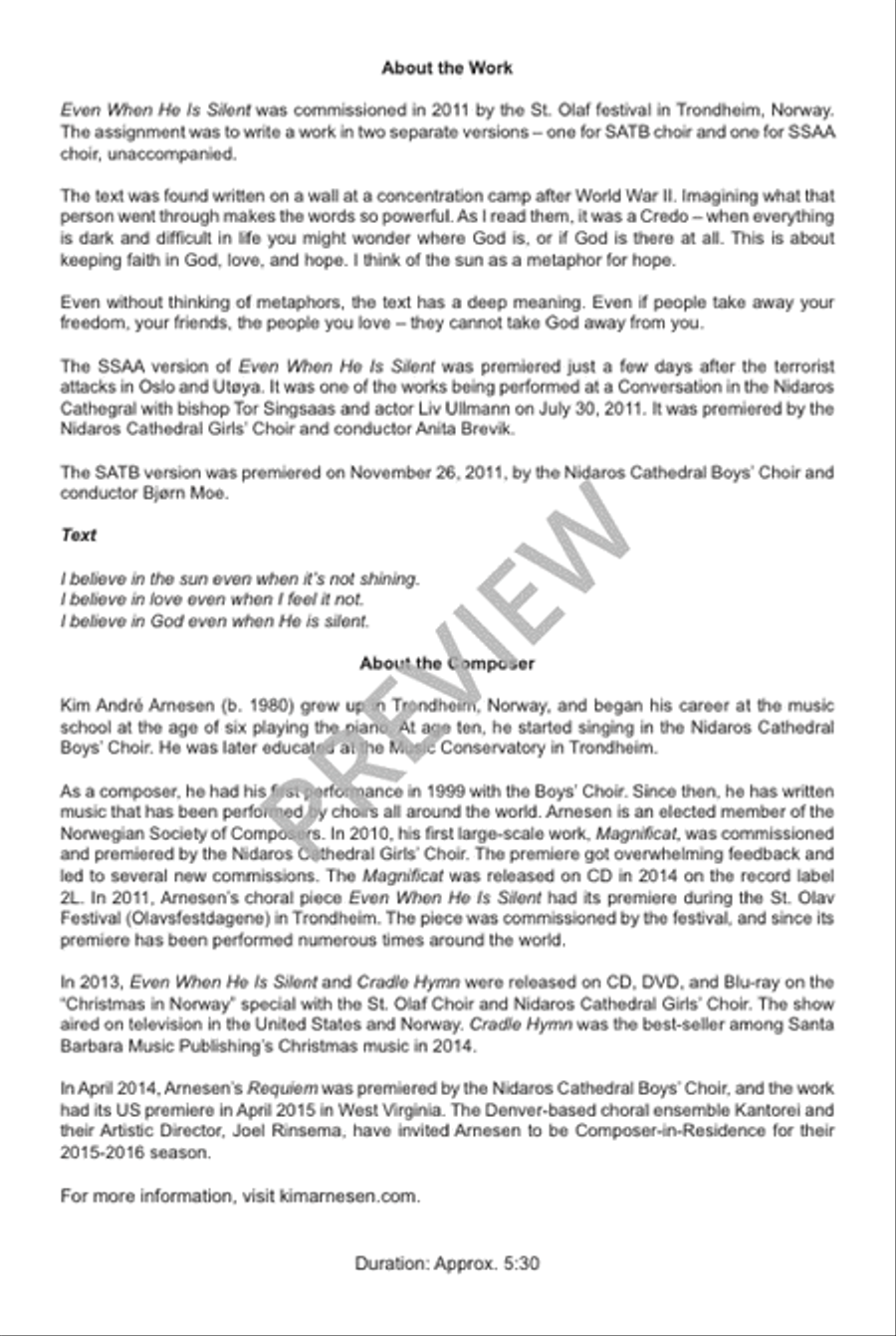 Even When He Is Silent - SATB divisi Divisi scores gallery preview page 3
