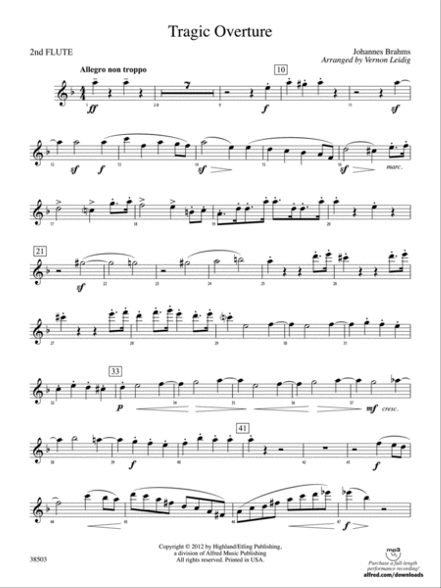 Tragic Overture: 2nd Flute Full Orchestra scores gallery preview page 1