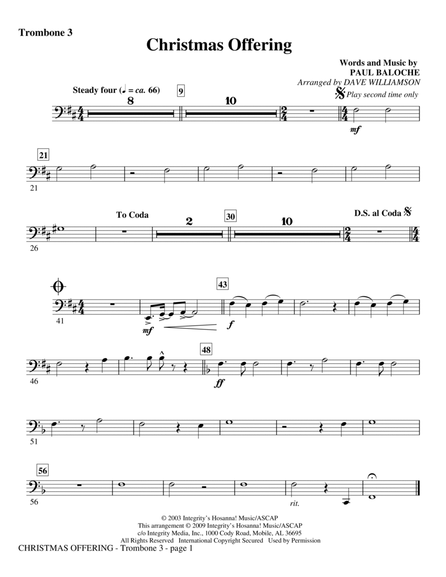Christmas Offering - Trombone 3 Choir scores gallery preview page 1