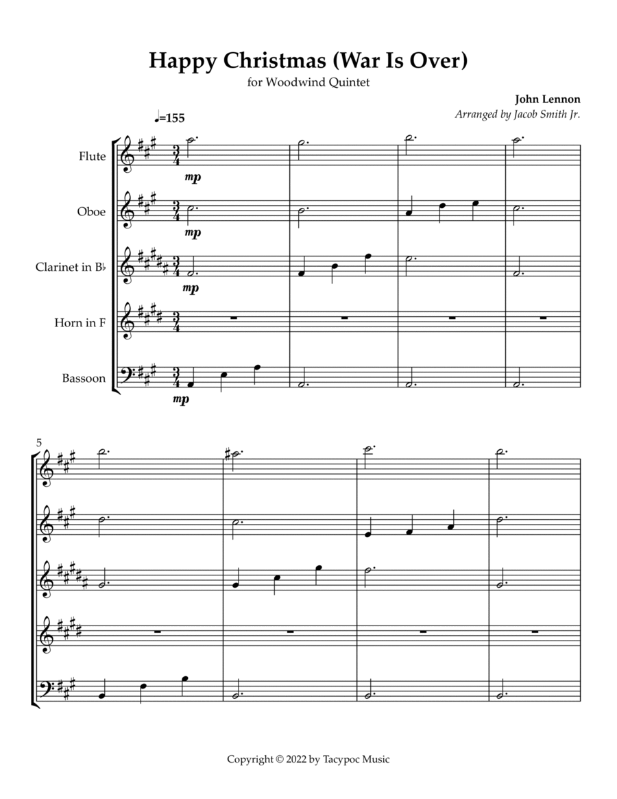 Happy Xmas (war Is Over) Woodwind Quintet scores gallery preview page 1