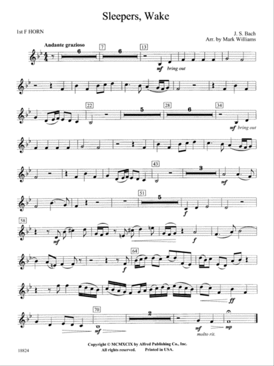 Sleepers Wake: 1st F Horn Concert Band scores gallery preview page 1