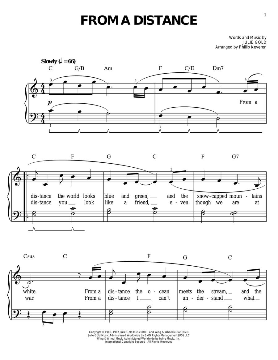 From A Distance (arr. Phillip Keveren) Easy Piano scores gallery preview page 1