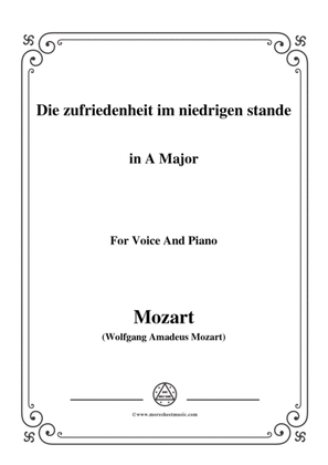 Book cover for Mozart-Die zufriedenheit im niedrigen stande,in A Major,for Voice and Piano