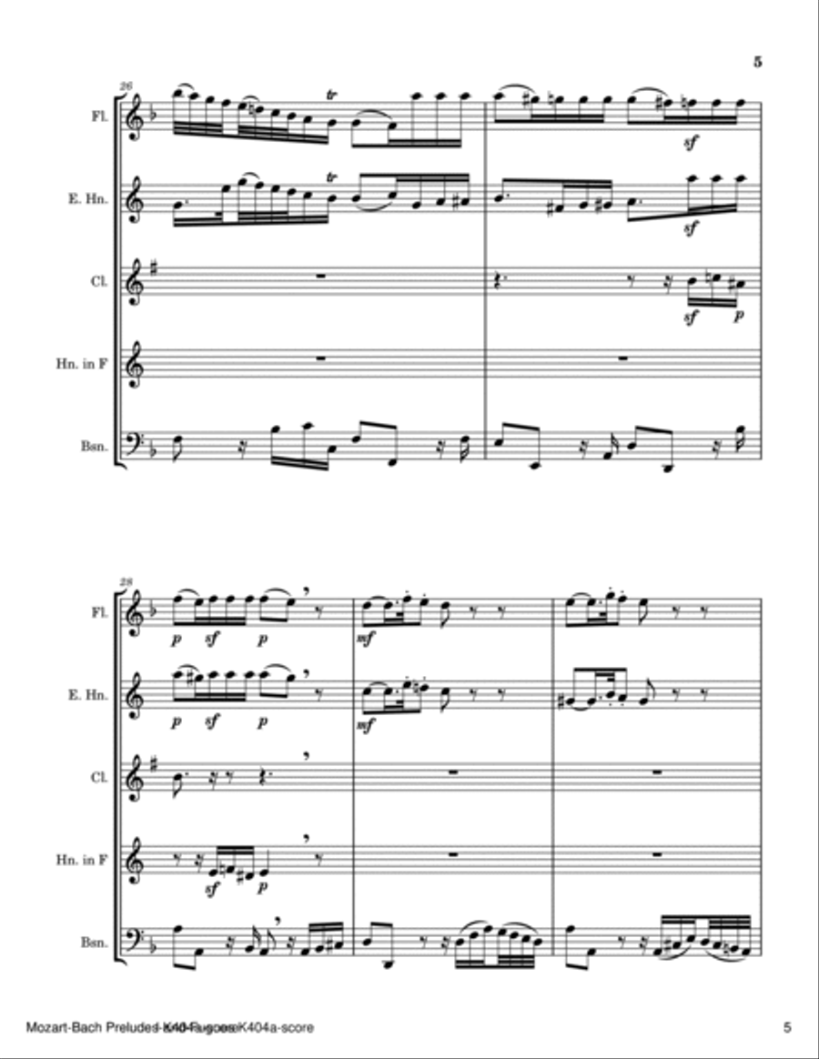 Six Mozart-Bach Preludes and Fugues, K.404a (arranged for woodwind quintet) Woodwind Quintet scores gallery preview page 5