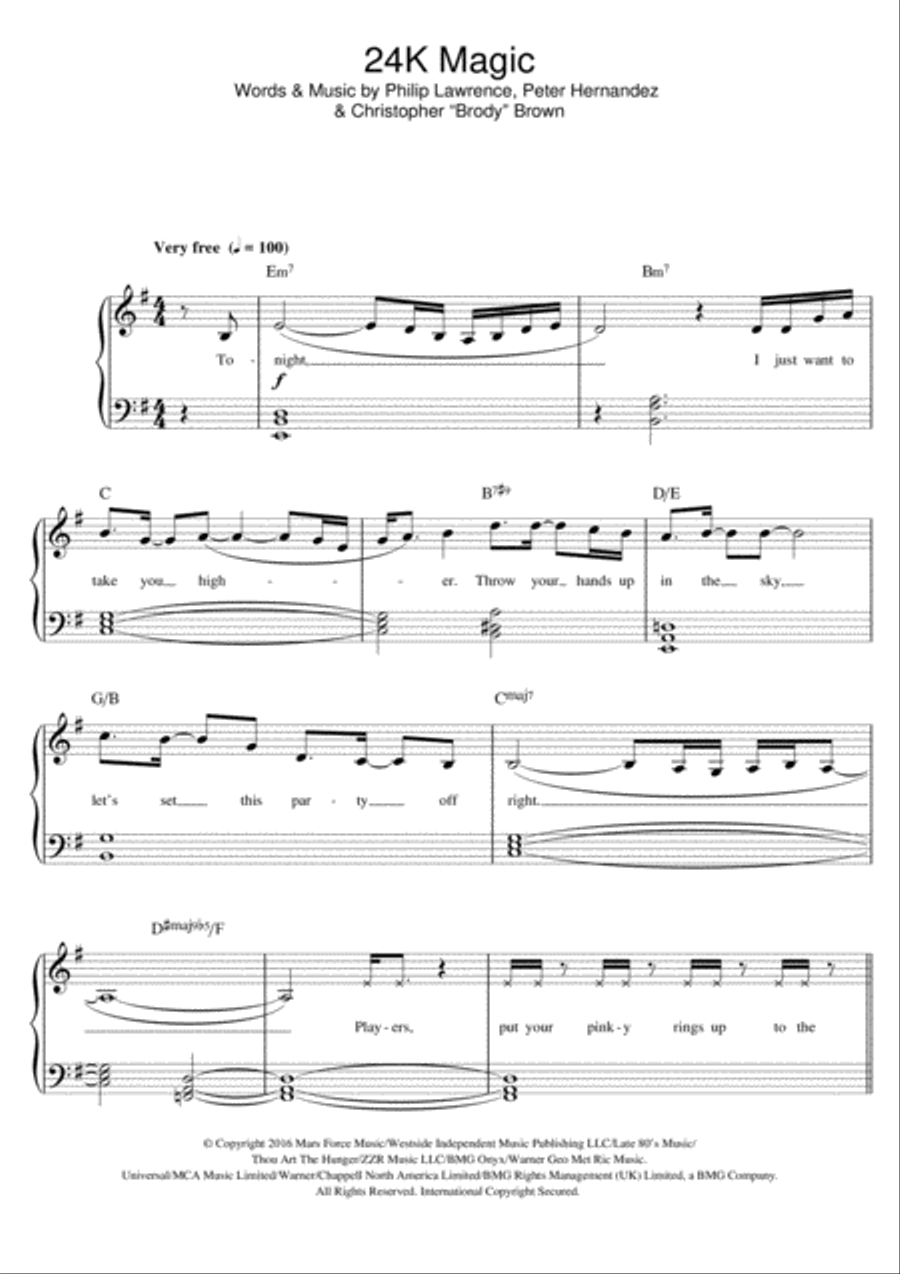 24K Magic Easy Piano scores gallery preview page 1