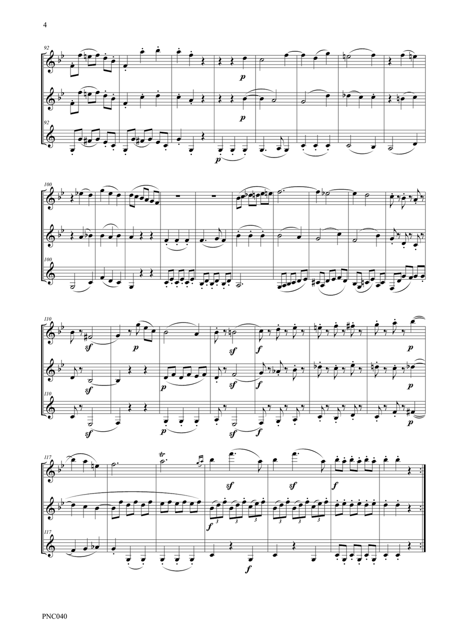 MOZART DIVERTIMENTO FOR FLUTE, OBOE & CLARINET K. Anh. 229 No. 1in Bb Woodwind Trio scores gallery preview page 4
