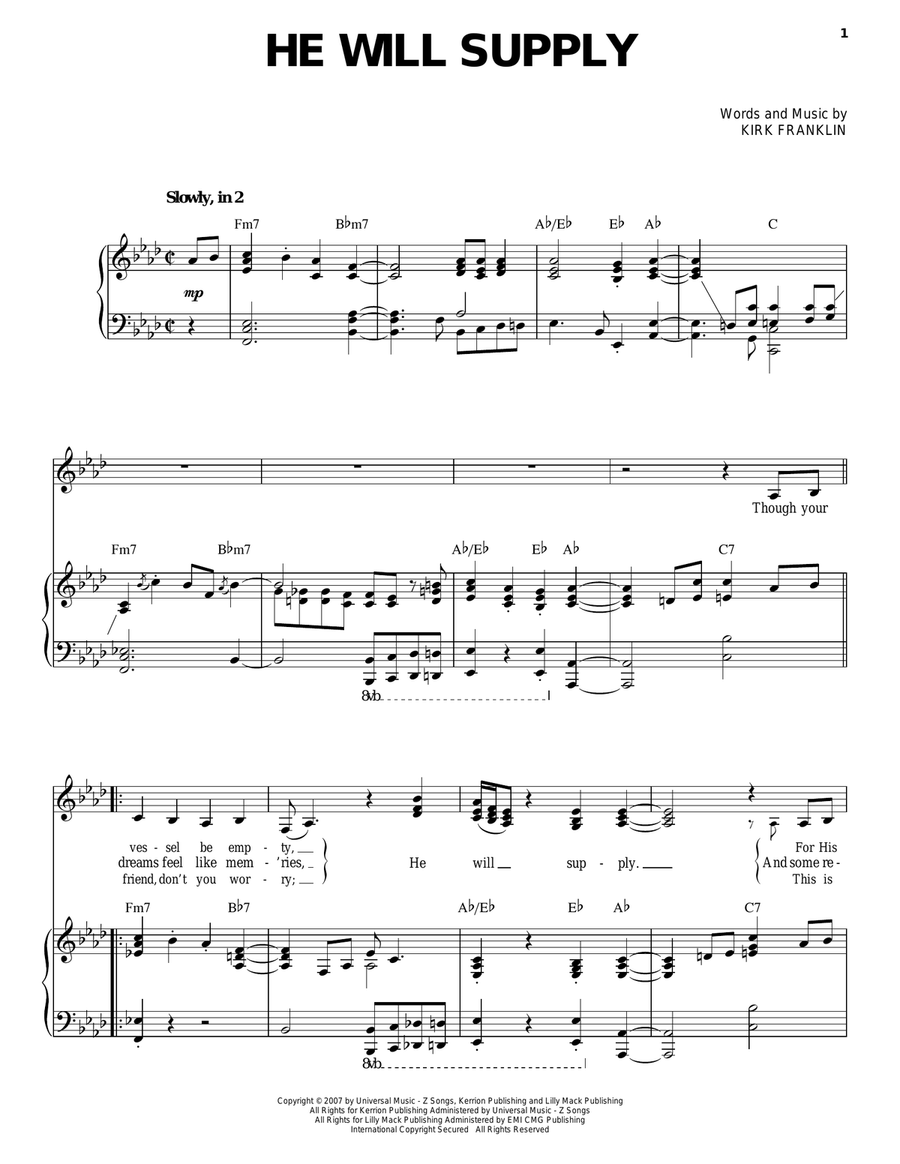 He Will Supply Piano, Vocal scores gallery preview page 1