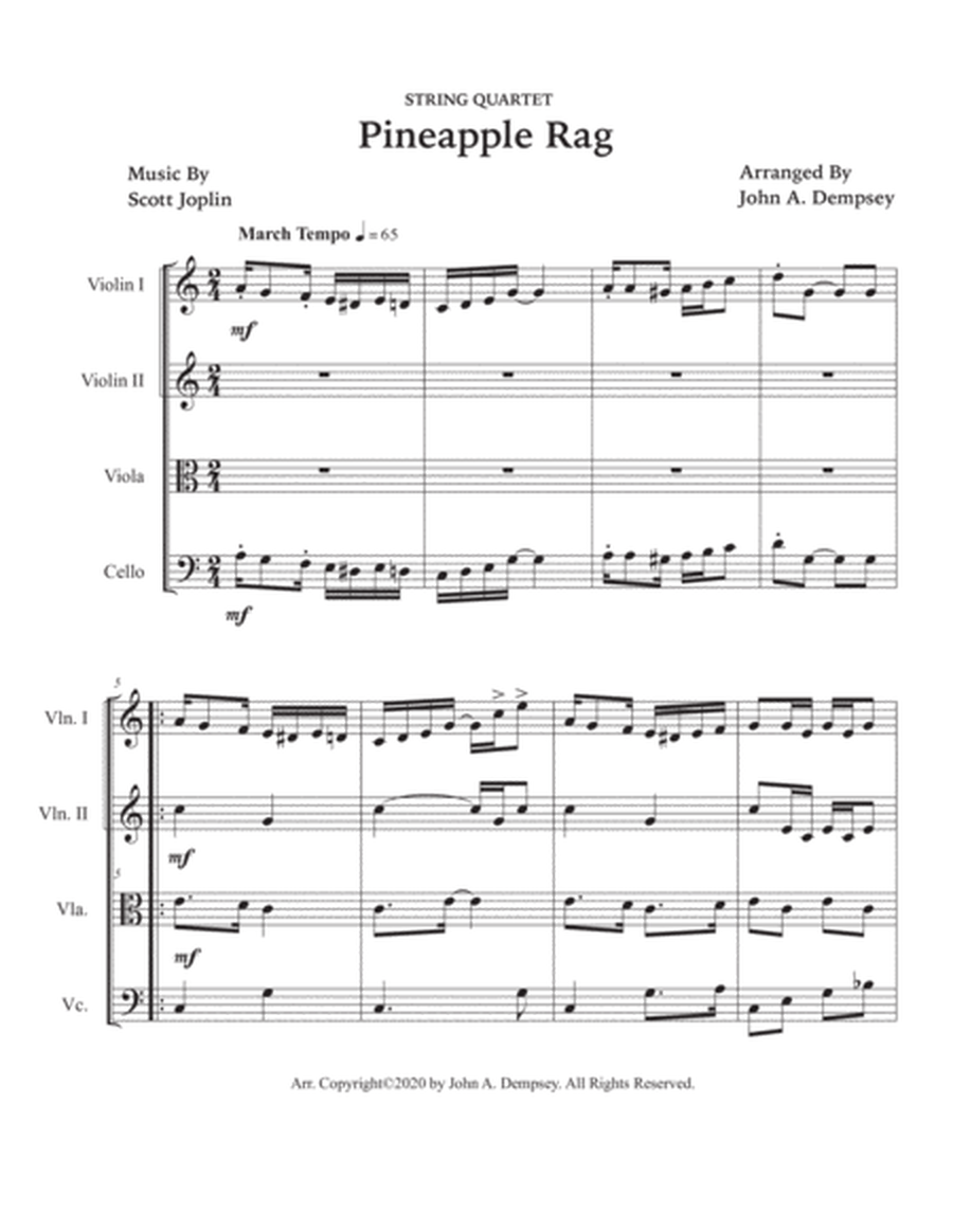 Pineapple Rag (String Quartet): Two Violins, Viola and Cello image number null