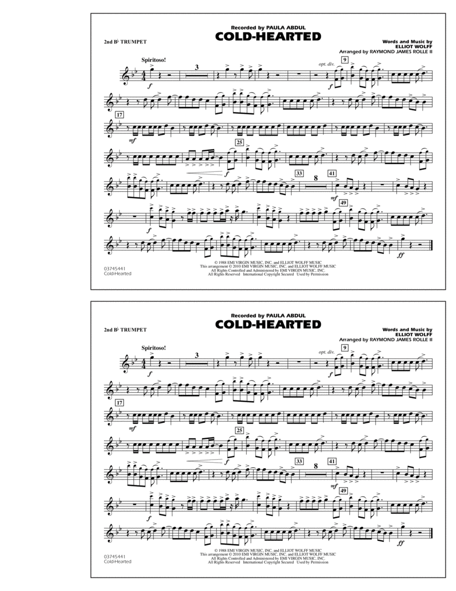 Cold-Hearted (Featured in Drumline Live) - 2nd Bb Trumpet B-Flat Trumpet scores gallery preview page 1