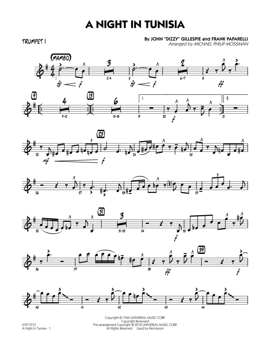 A Night In Tunisia - Trumpet 1 Jazz Ensemble scores gallery preview page 1