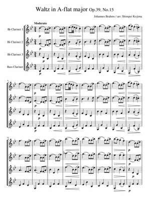 Book cover for Brahms : Waltz op.39, No.15 (for Clarinet Quartet)