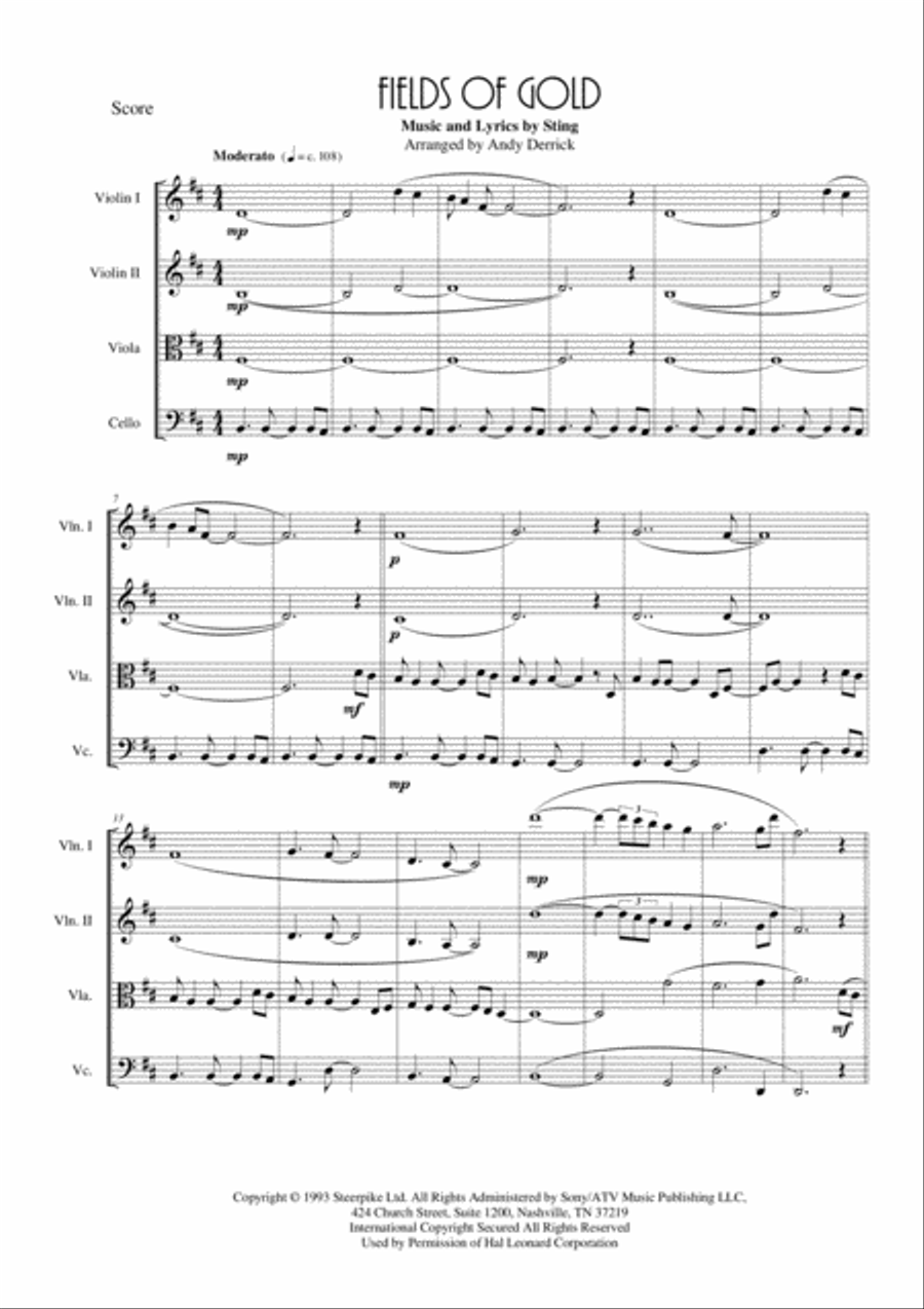 Fields Of Gold String Quartet scores gallery preview page 1