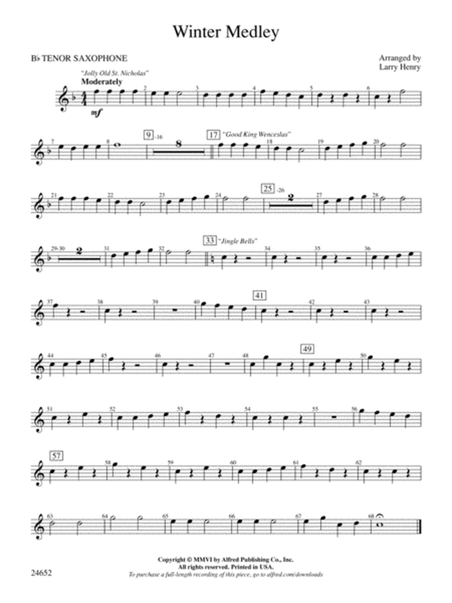 Winter Medley: B-flat Tenor Saxophone