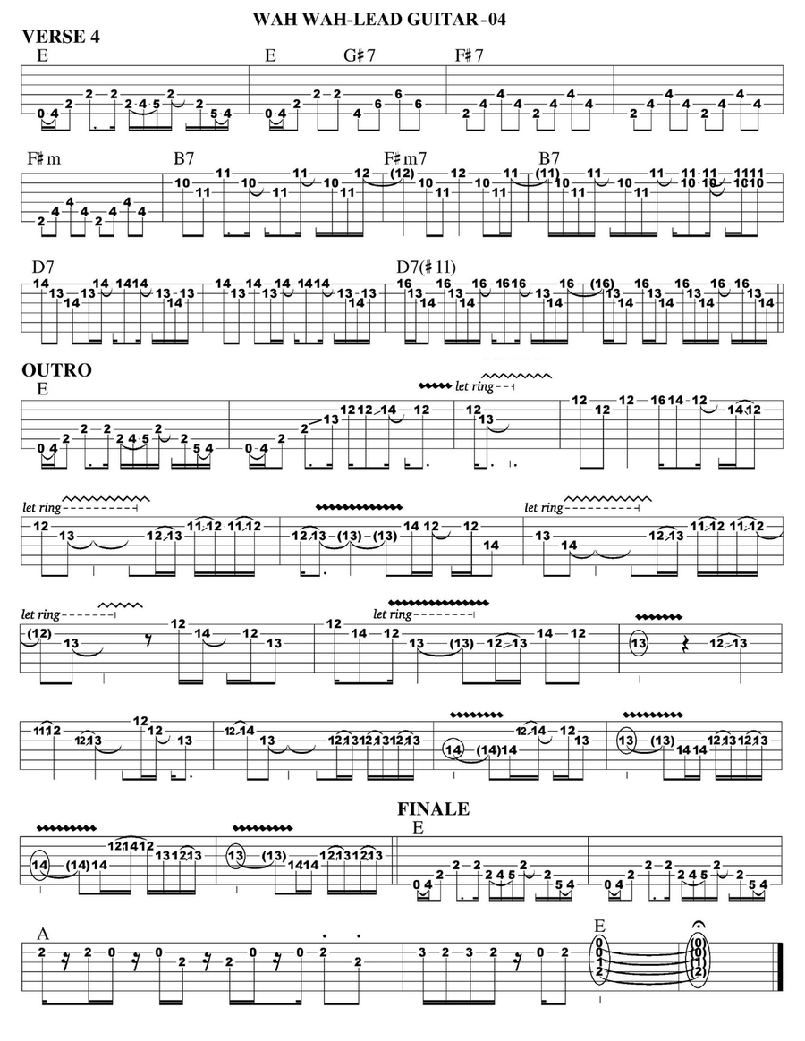 Wah-wah Guitar Tablature scores gallery preview page 4