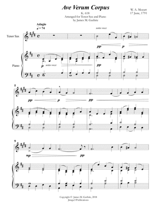Book cover for Mozart: Ave Verum Corpus for Tenor Sax & Piano
