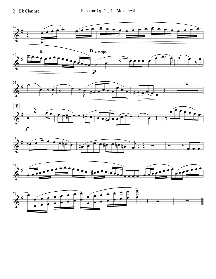 Sonatine by Kuhlau for Clarinet and Piano B-Flat Clarinet scores gallery preview page 2