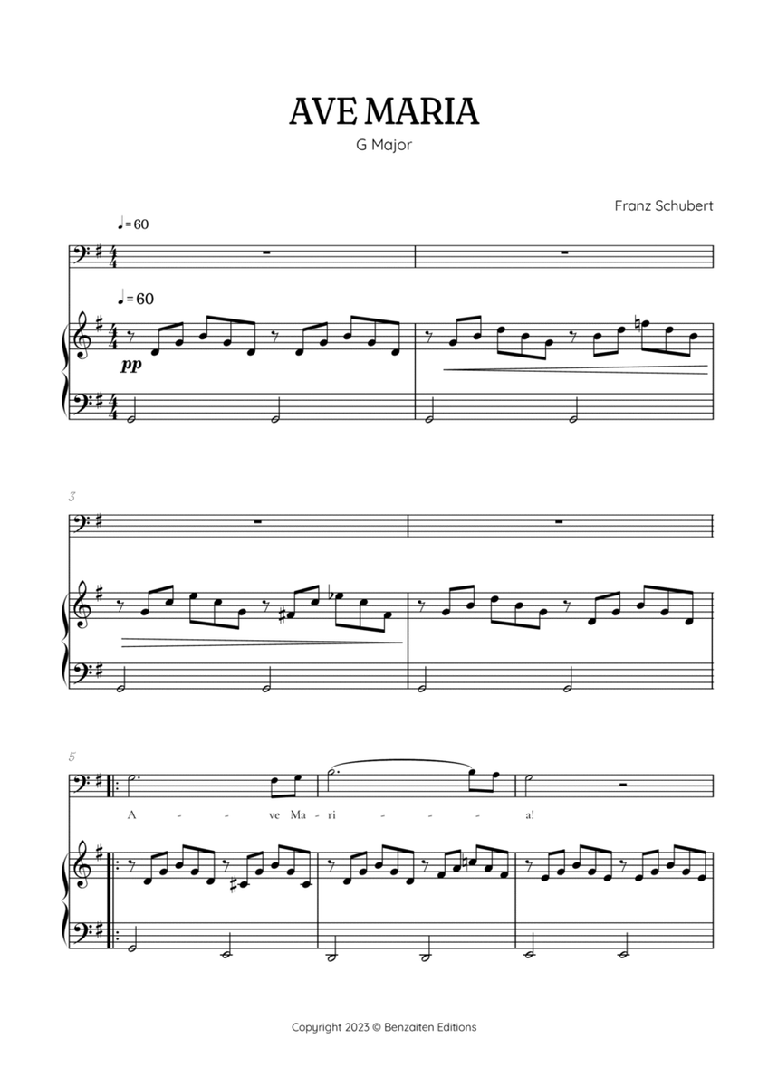 Schubert Ave Maria in G major • baritone voice sheet music with easy piano accompaniment image number null