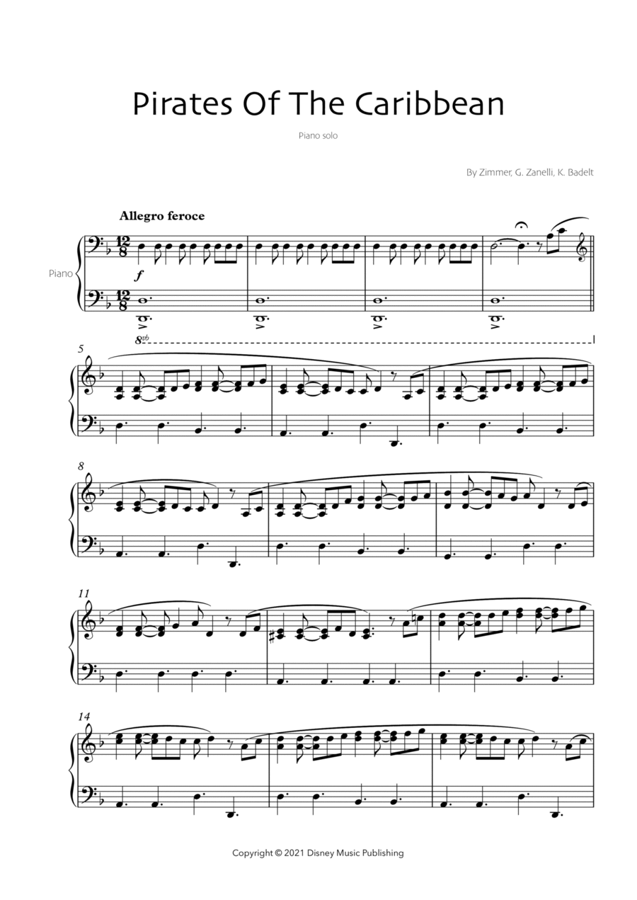 Pirates Of The Caribbean Piano Solo scores gallery preview page 1