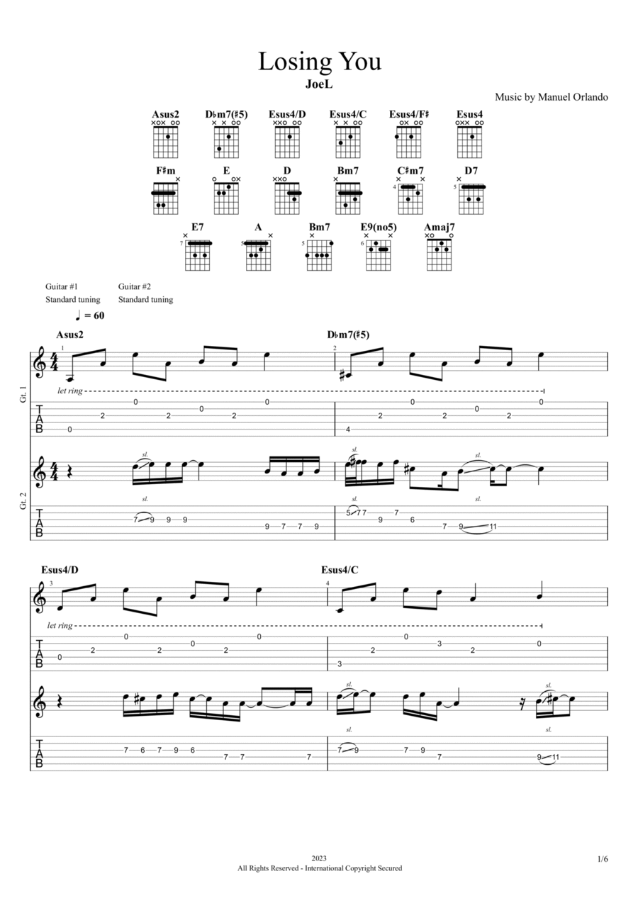 Losing You Acoustic Guitar scores gallery preview page 1