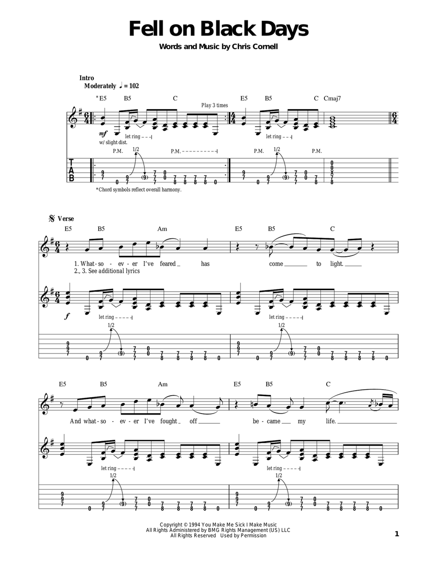 Fell On Black Days Acoustic Guitar scores gallery preview page 1