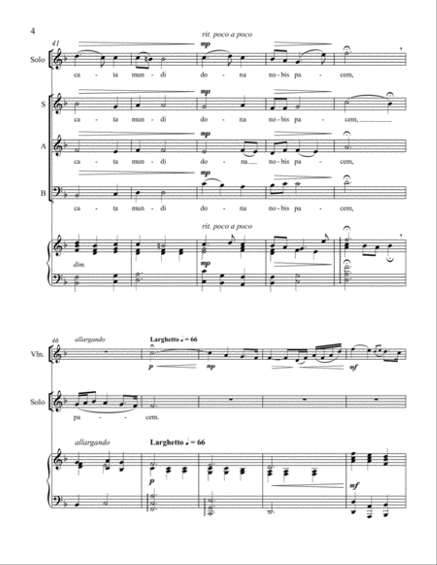 Agnus Dei for High Voice Solo, SAB Chorus, Violin Solo, and Piano 3-Part scores gallery preview page 6