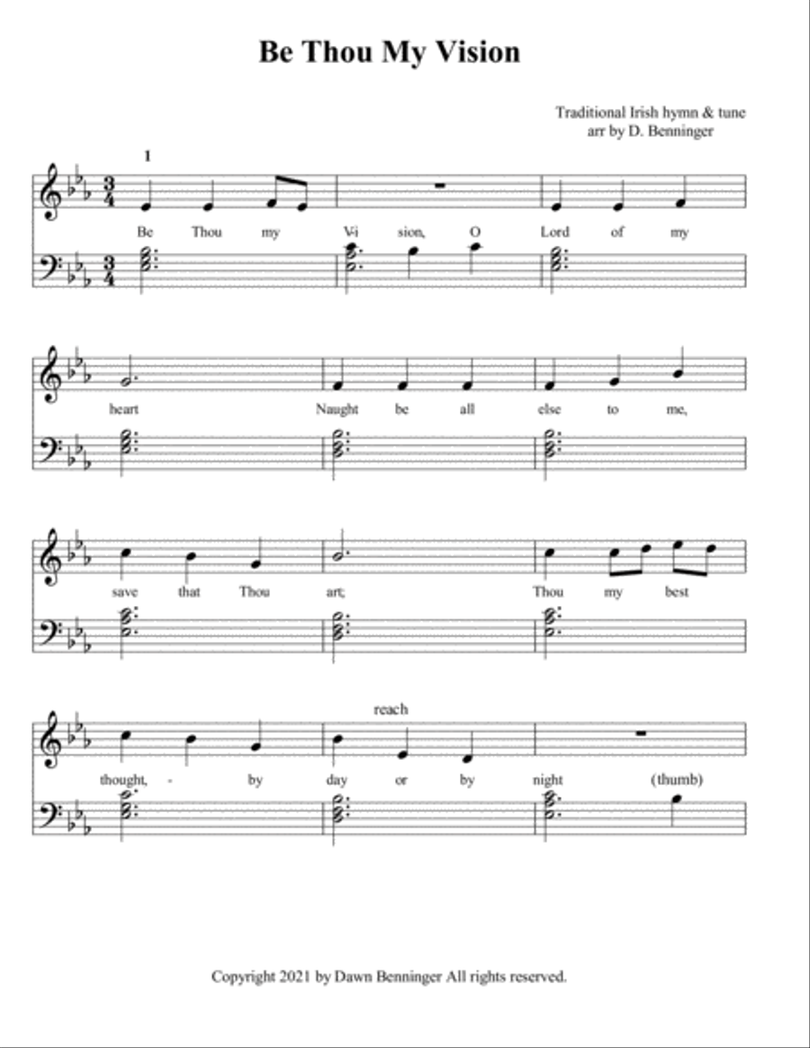 Be Thou My Vision (Slane) Arranged in 3 keys Easy to Play Hymn Irish Song Voice scores gallery preview page 6