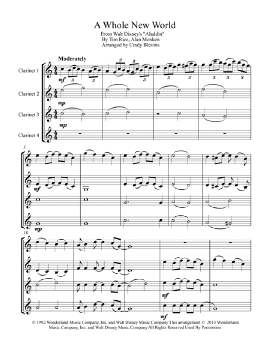 A Whole New World Clarinet Quartet scores gallery preview page 2