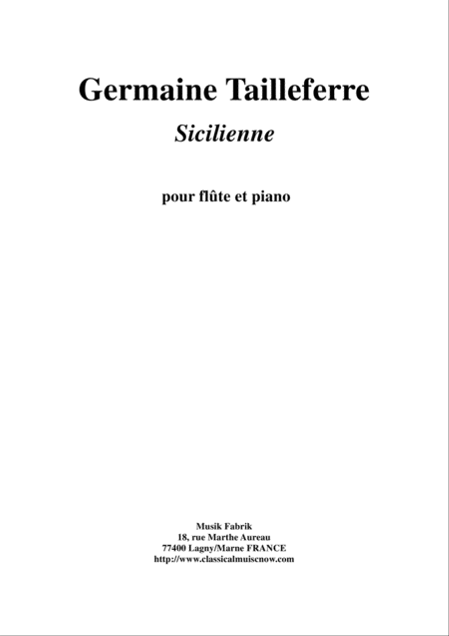 Germaine Tailleferre: Sicilienne for flute and piano Flute Solo scores gallery preview page 1