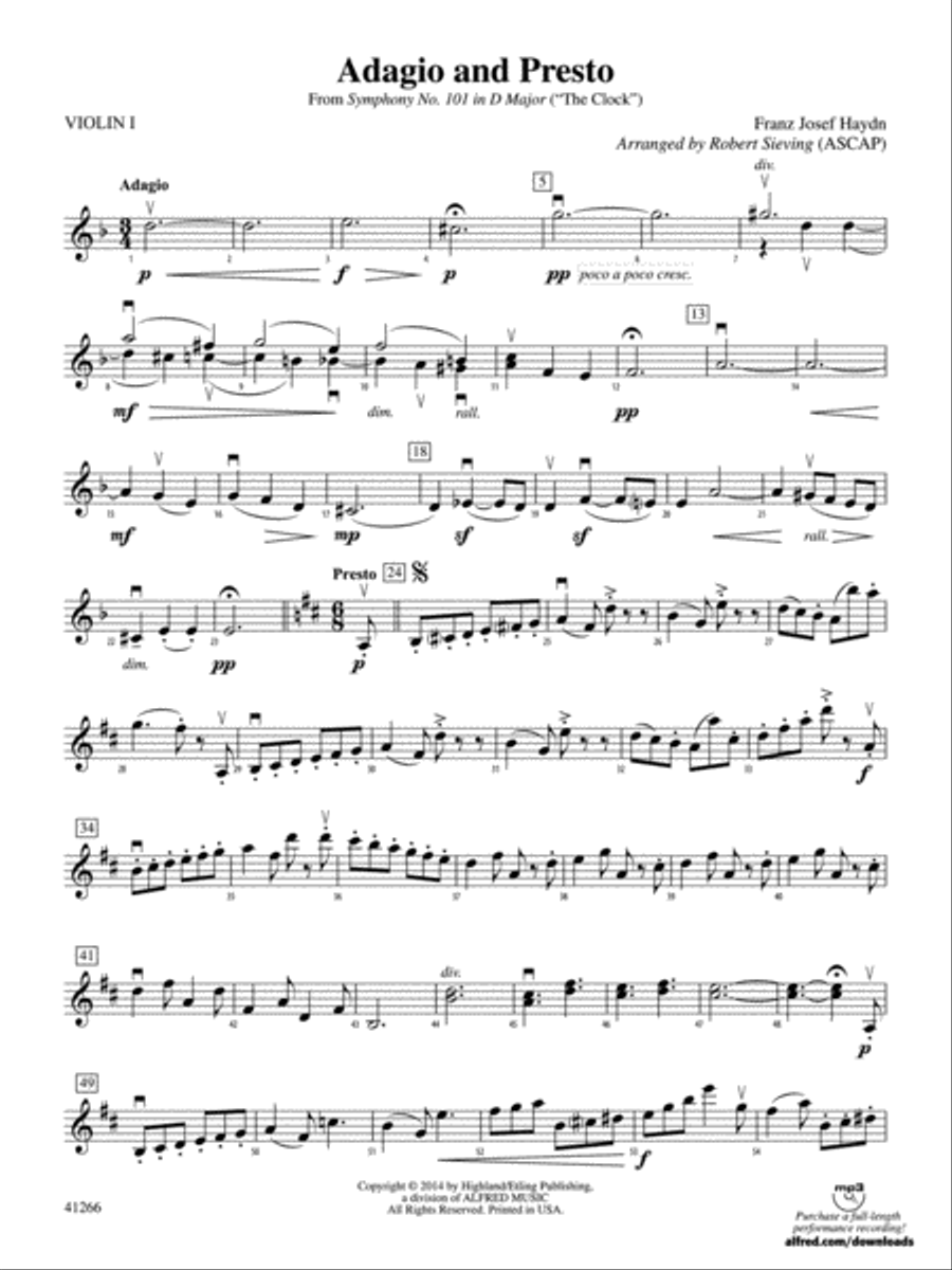 Adagio and Presto: 1st Violin String Orchestra scores gallery preview page 1