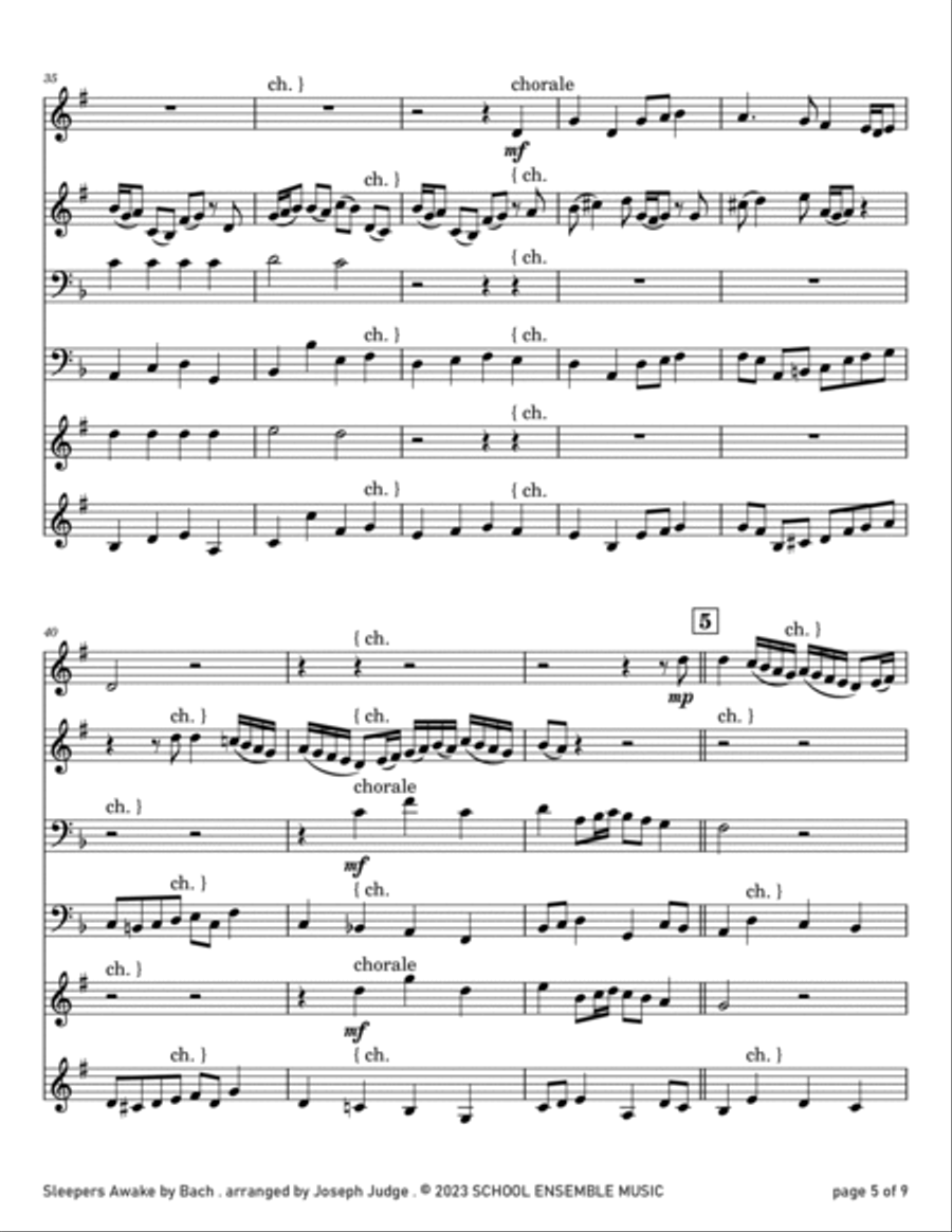 Sleepers Awake by Bach for Brass Quartet in Schools Brass Quartet scores gallery preview page 5