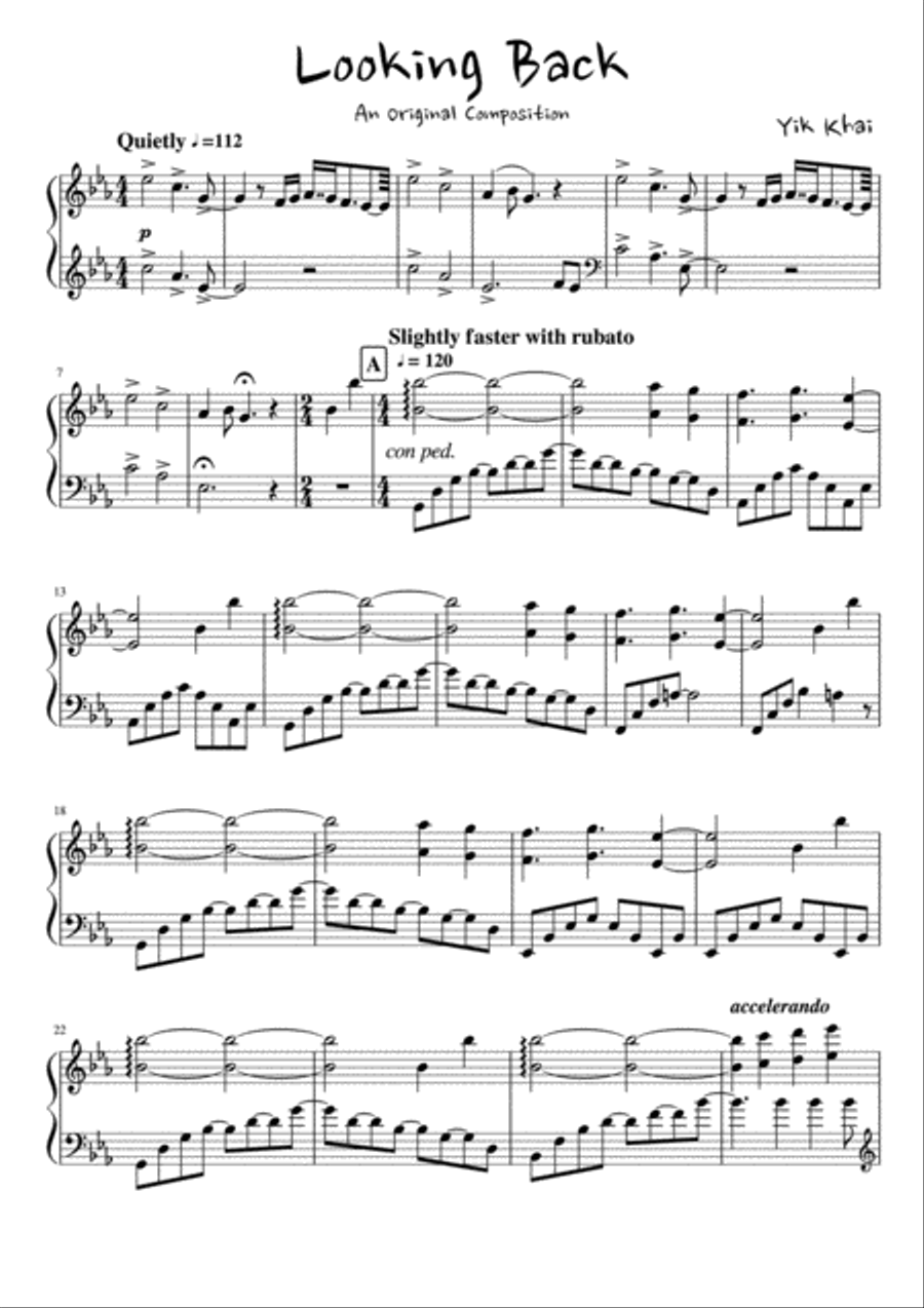 Looking Back - Yik Khai Piano Solo scores gallery preview page 1