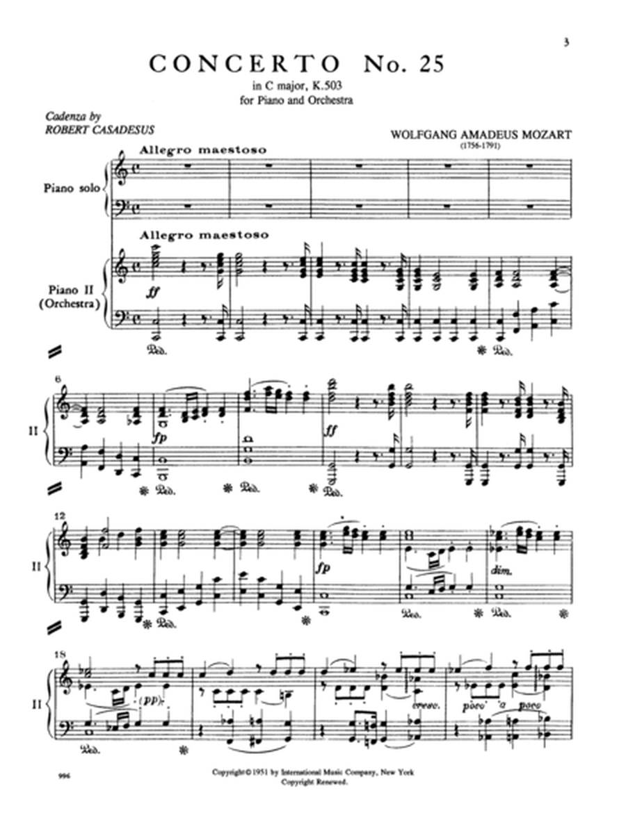 Concerto No. 25 In C Major, K. 503 With Cadenza