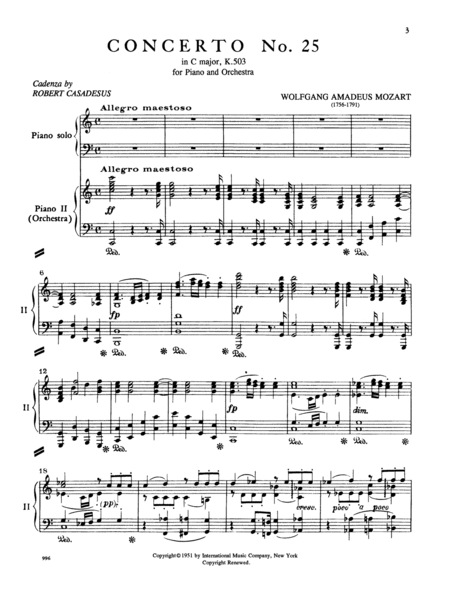 Concerto No. 25 In C Major, K. 503 With Cadenza