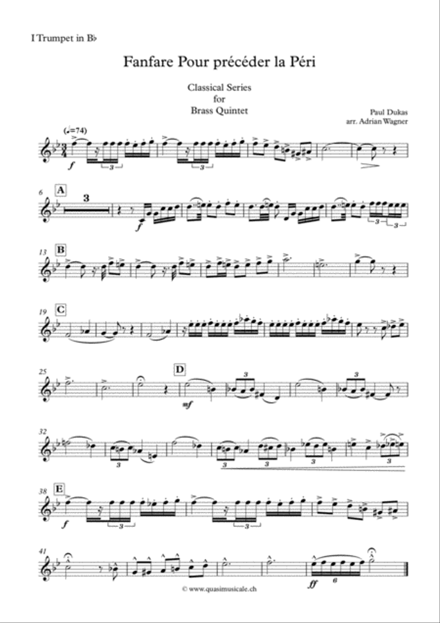 "Fanfare Pour précéder la Péri" (Brass Quintet) arr. Adrian Wagner image number null