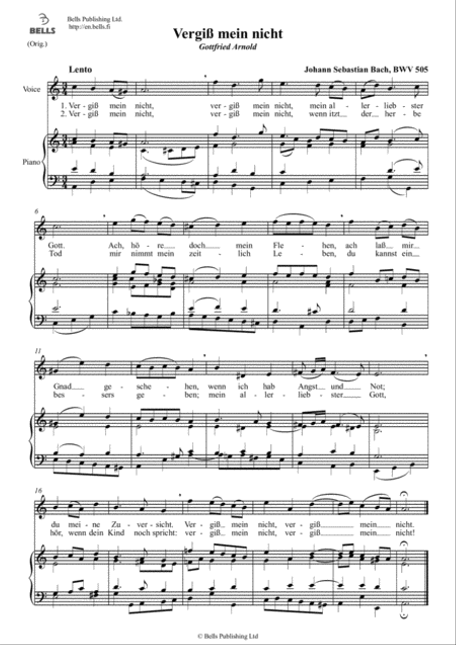 Vergiss mein nicht, BWV 505 (Original key. A minor) Voice Solo scores gallery preview page 1