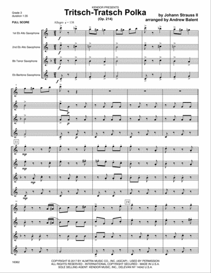Tritsch-Tratsch Polka (Op. 214) Saxophone Quartet scores gallery preview page 2