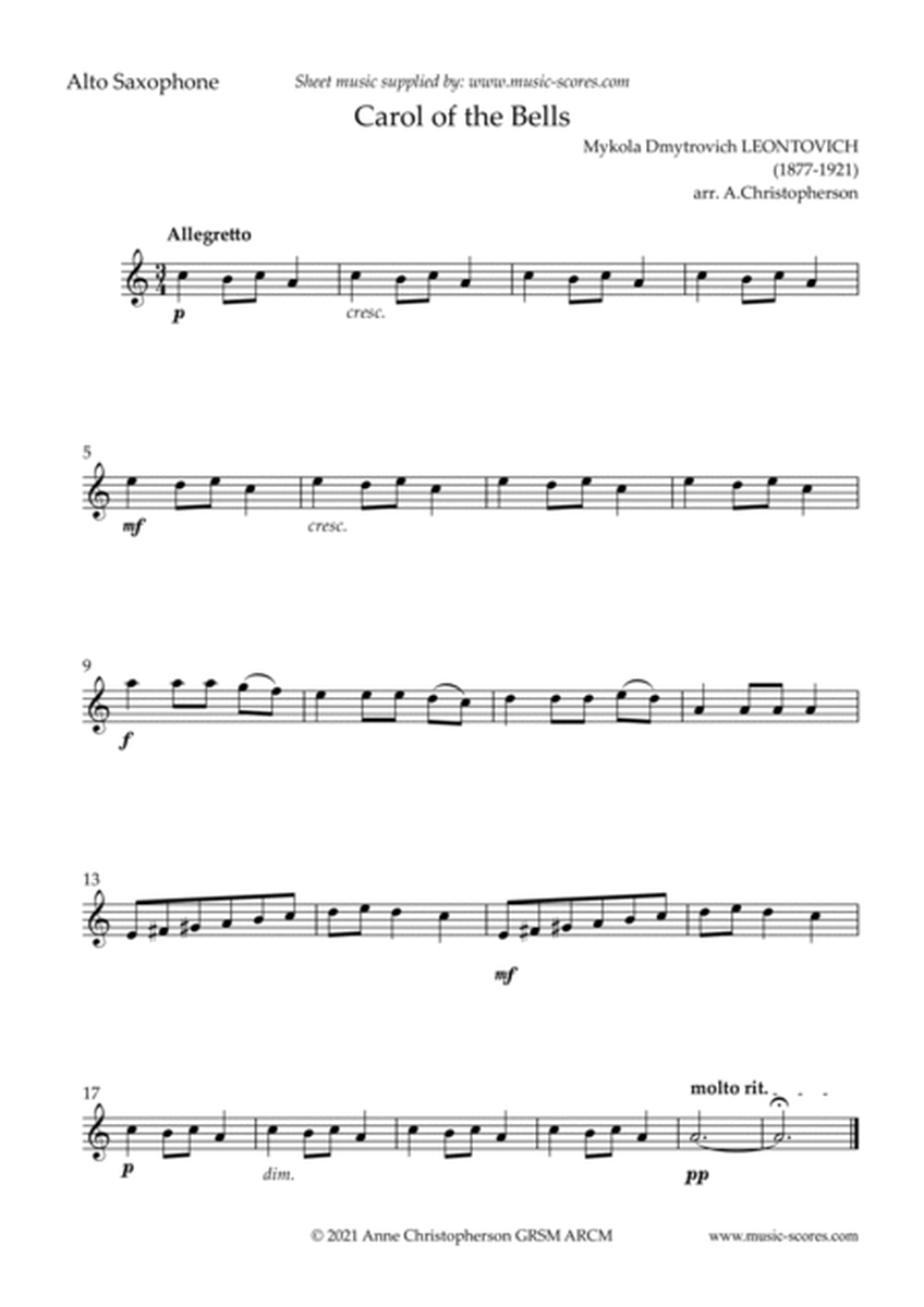 Carol of the Bells - Easy Alto Sax with note names image number null